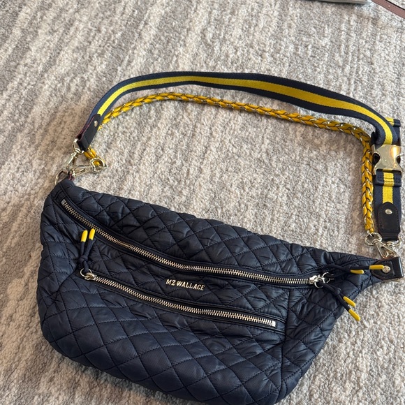 MZ Wallace Navy Quilted Crossbody Bag with Yellow Accents - Picture 4 of 12